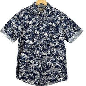 Coastal Hawaiian Tiki Blue‎ Island Luau Camp Casual Shirt Mens Blue Floral Large